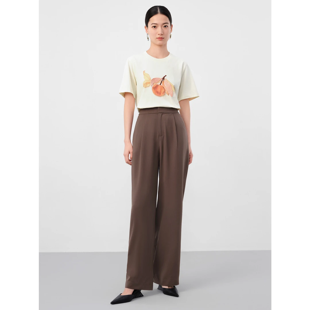 玖姿安娜蔻休闲垂坠舒适轻薄直筒裤休闲裤女24夏季JTEX11012