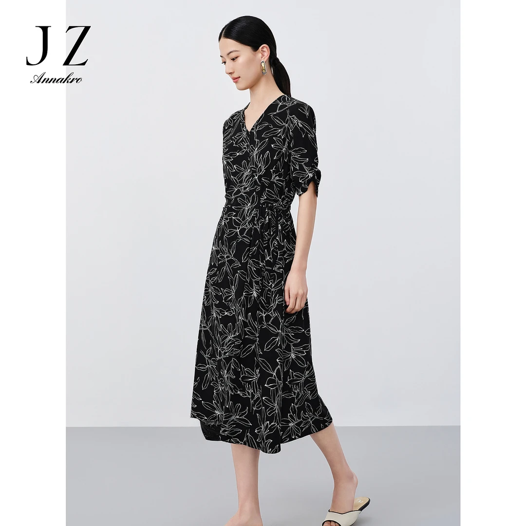 【醋酸系列】玖姿安娜蔻优雅印花收腰连衣裙夏季JTEX50029