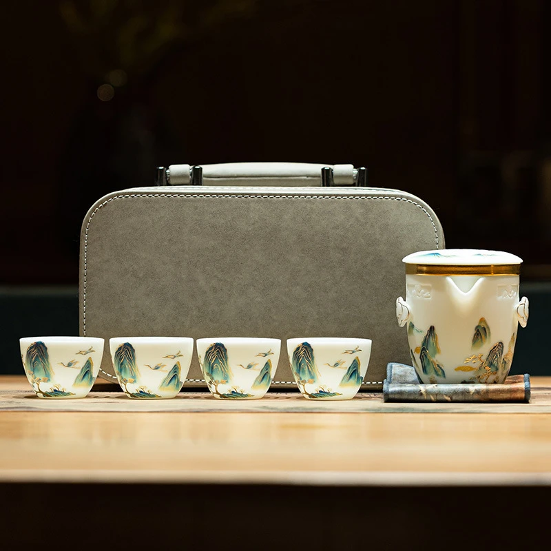 羊脂玉旅行茶具套装轻奢高档便携式泡茶壶陶瓷快客杯户外露营中式