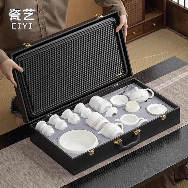羊脂玉白瓷茶具套装家用整套新款功夫泡茶壶茶杯轻奢高档礼盒定制