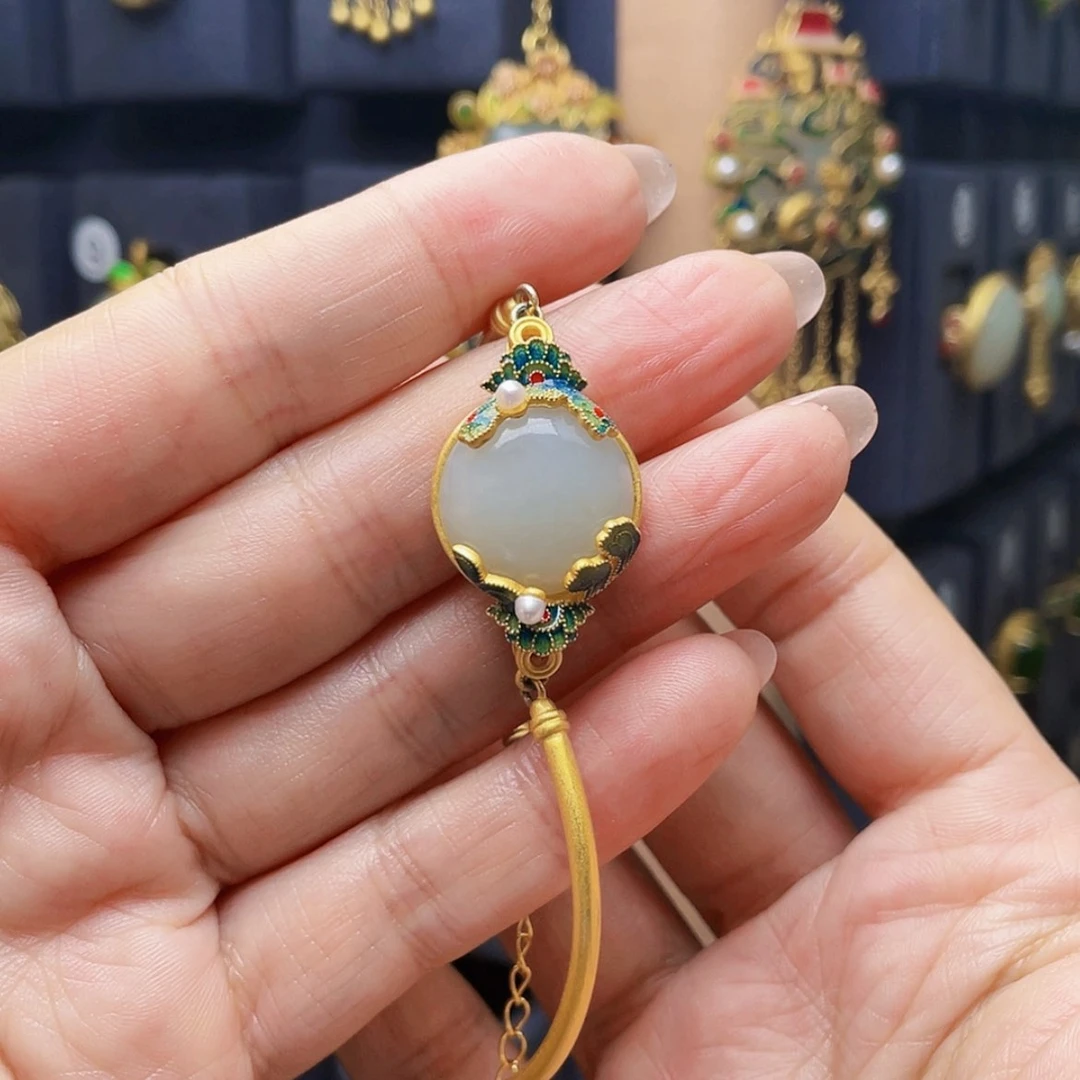 【闪购商品】和田玉手链银S925镀金镶嵌巨****店