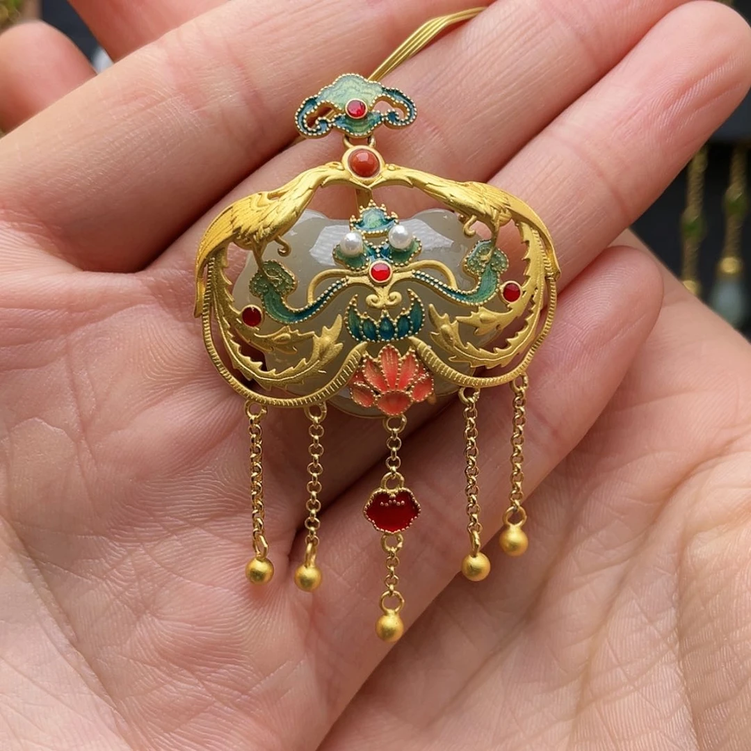 【闪购商品】和田玉颈饰银S925镀金镶嵌