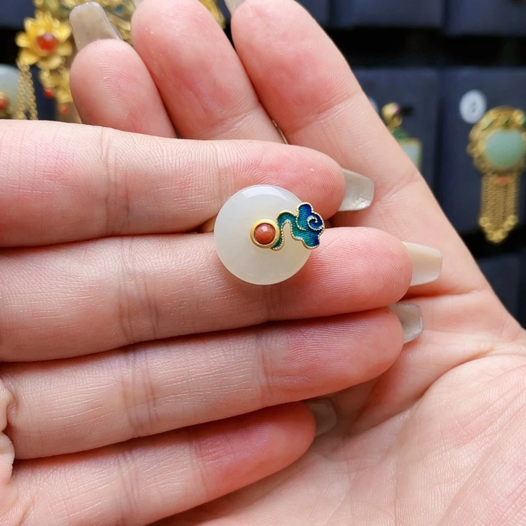 【闪购商品】和田玉戒指银S925镀金镶嵌