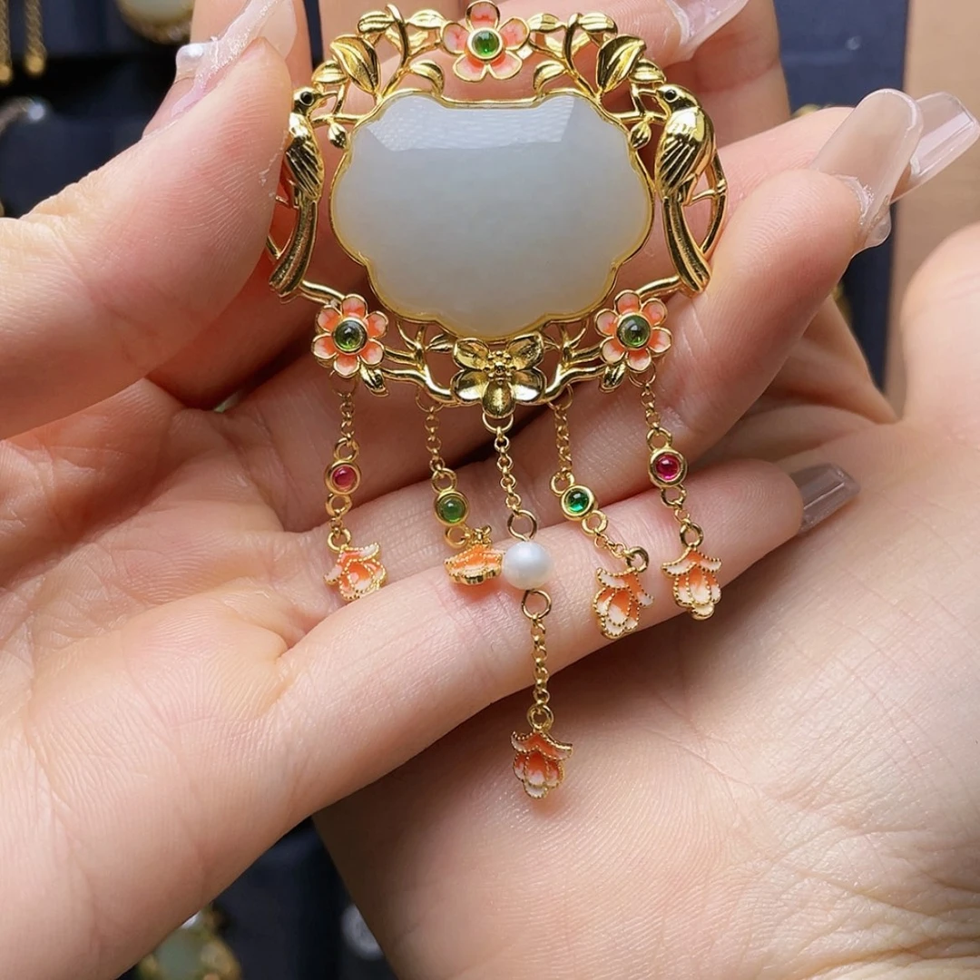 【闪购商品】和田玉吊坠(赠链)银S925镀金镶嵌