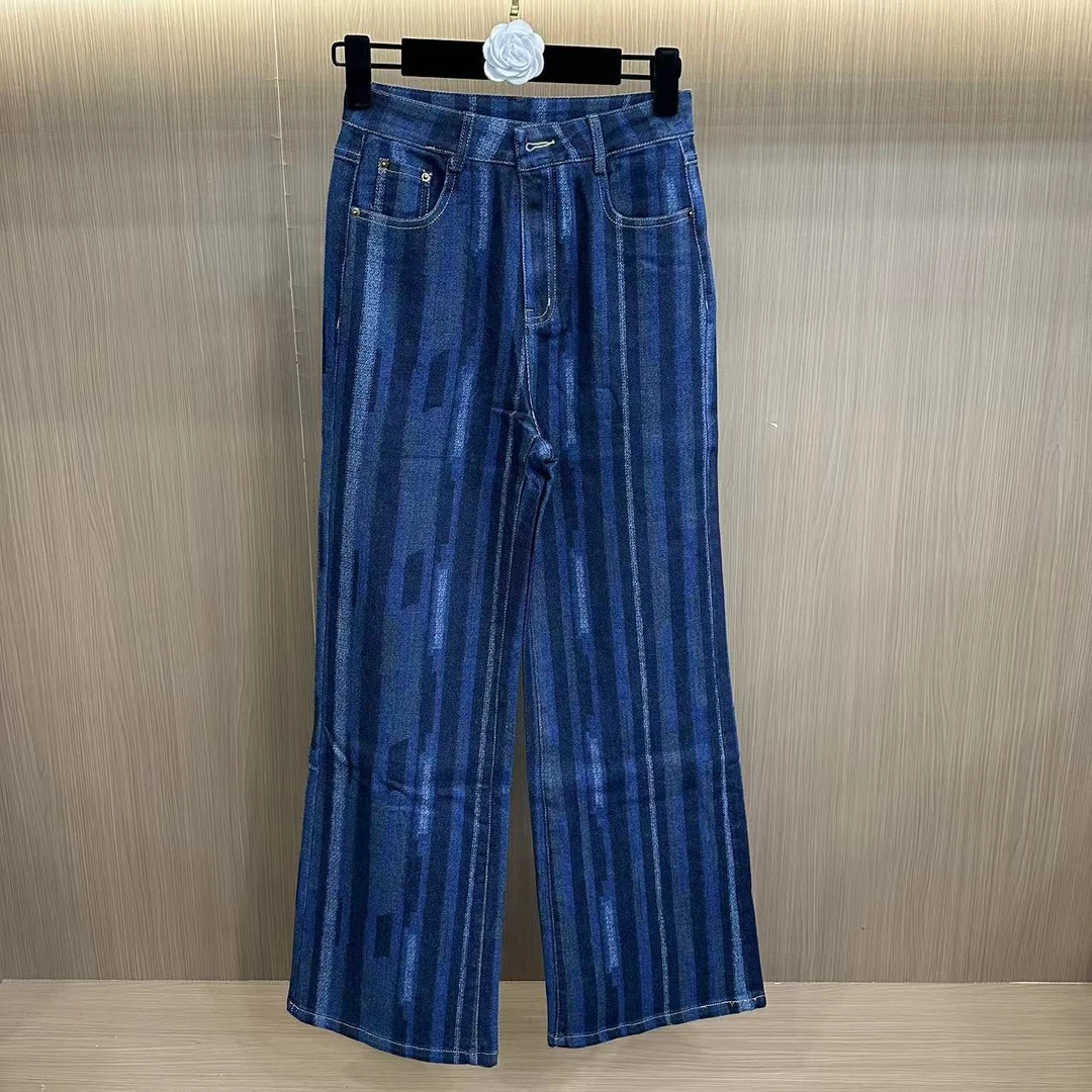 N503新中式气质高腰时尚休闲潮流蓝色开叉设计师长裤