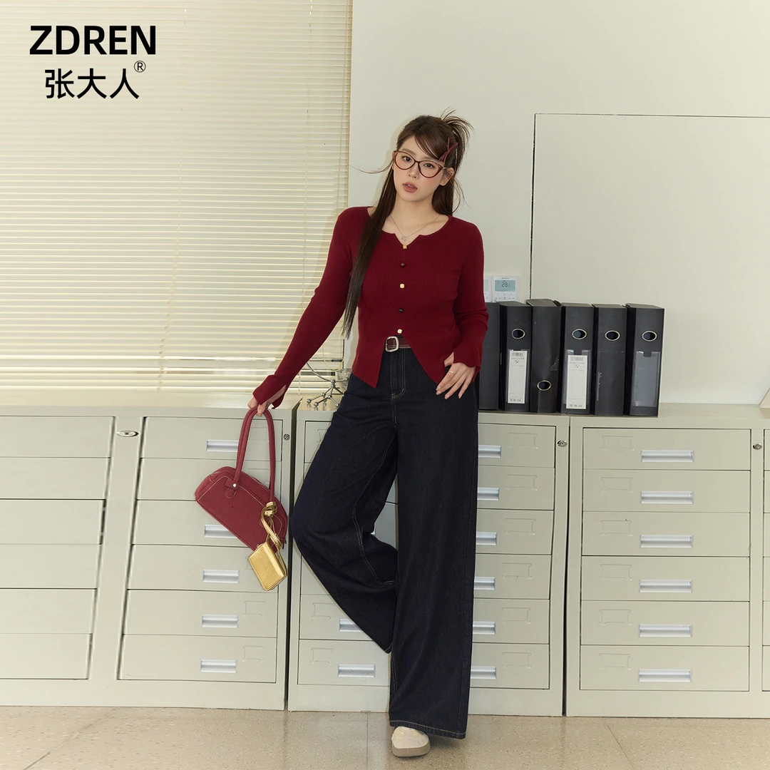 张大人【济州假日】大码女装微胖mm显瘦辣妹休闲针织衫牛仔裤套装
