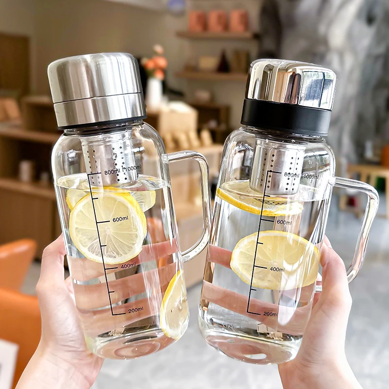 玻璃杯透明家用大容量学生便携喝水杯带盖耐热可爱茶杯韩版