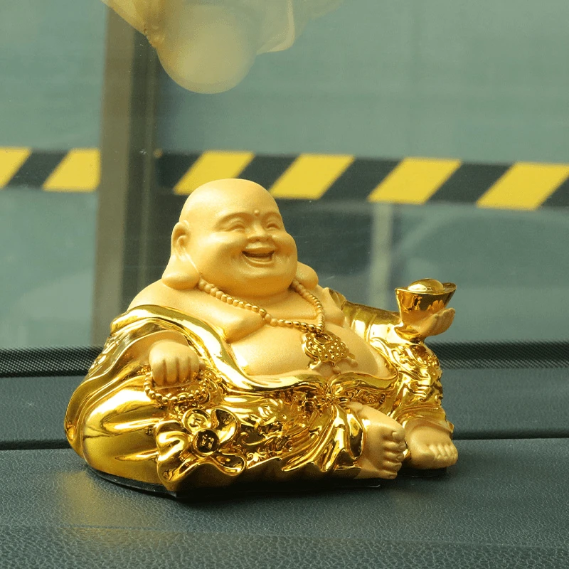鹿吉祥 汽车摆件弥勒佛像车内饰品沙金车载高档百财元宝金佛缘保