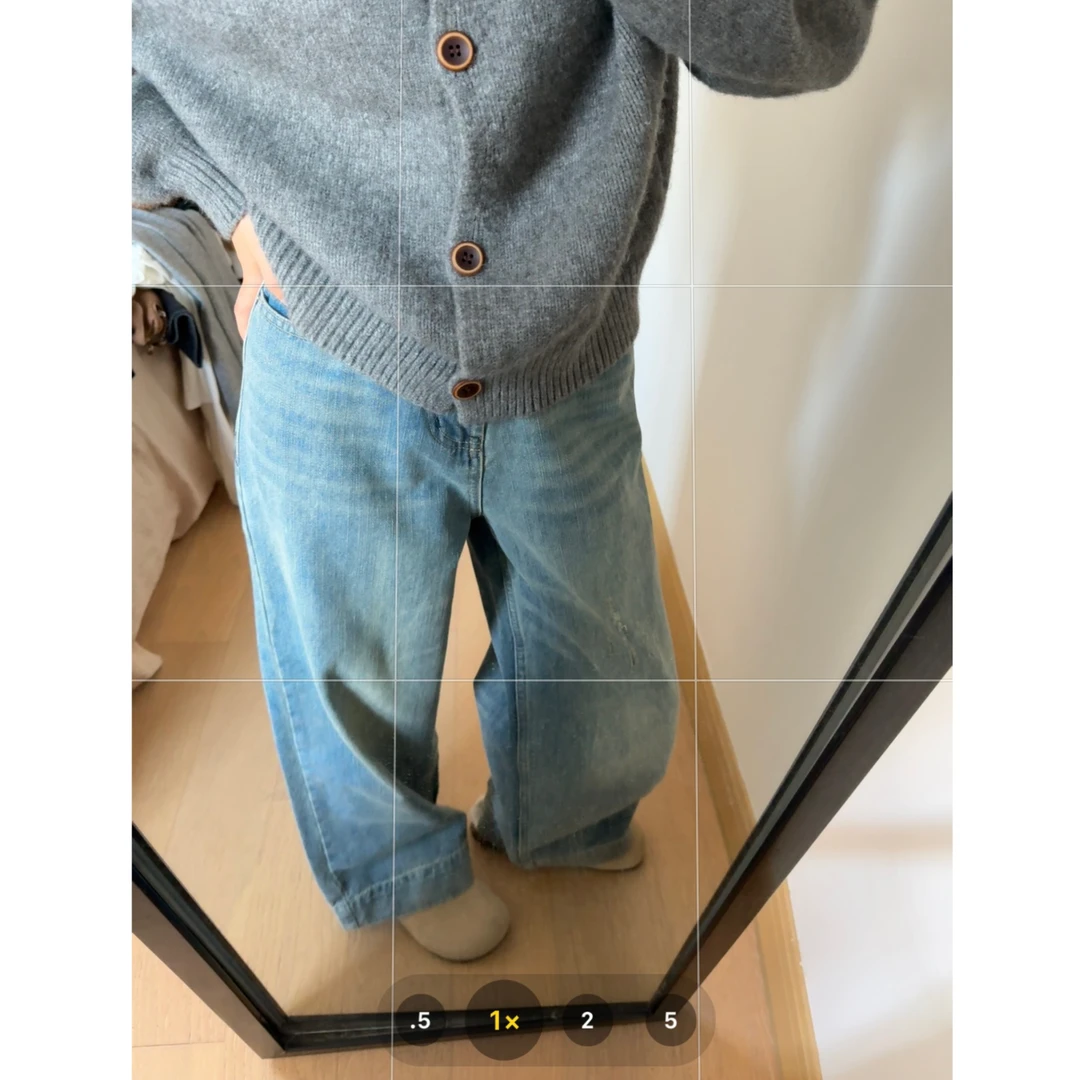 小个子定制款2025新款高腰显瘦阔腿牛仔裤复古休闲长裤