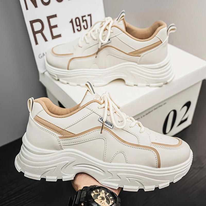 秋季男鞋新款透气小白鞋子男潮流百搭厚底运动鞋休闲跑步老爹潮鞋