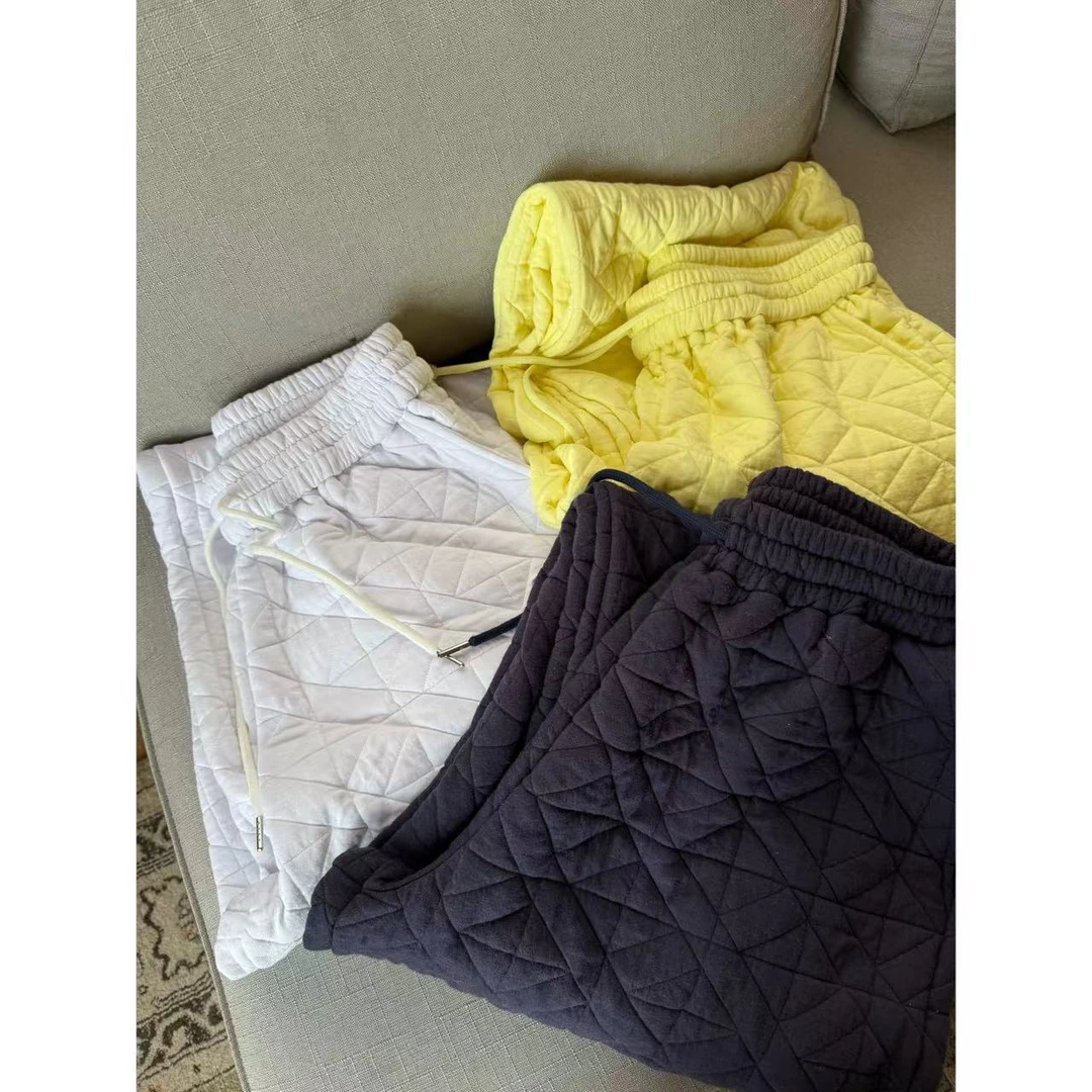 “清仓款”不规则菱格压线加厚棉裤阔腿松紧腰显瘦外穿188