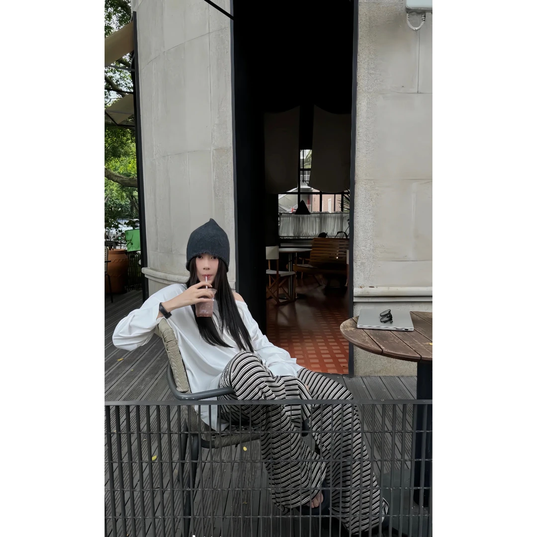 “青仓款式NO退换”宽松廓形百搭条纹长裤拖地裤慵懒ins风135-