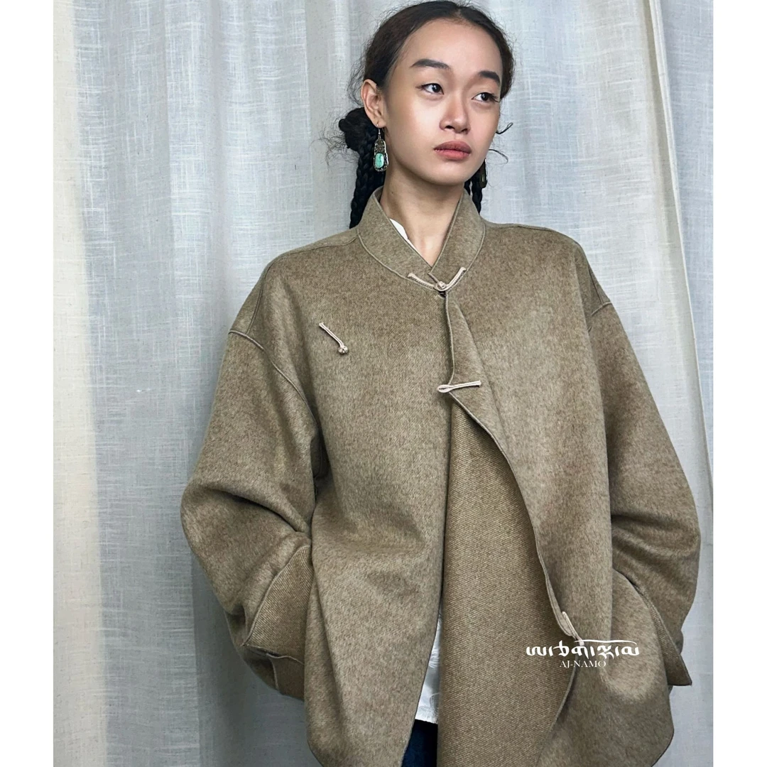 AJ-NAMO原创设计款深卡其色斜襟外套B347