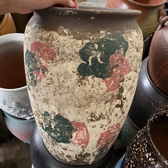 紫砂花盆口26高41，油画