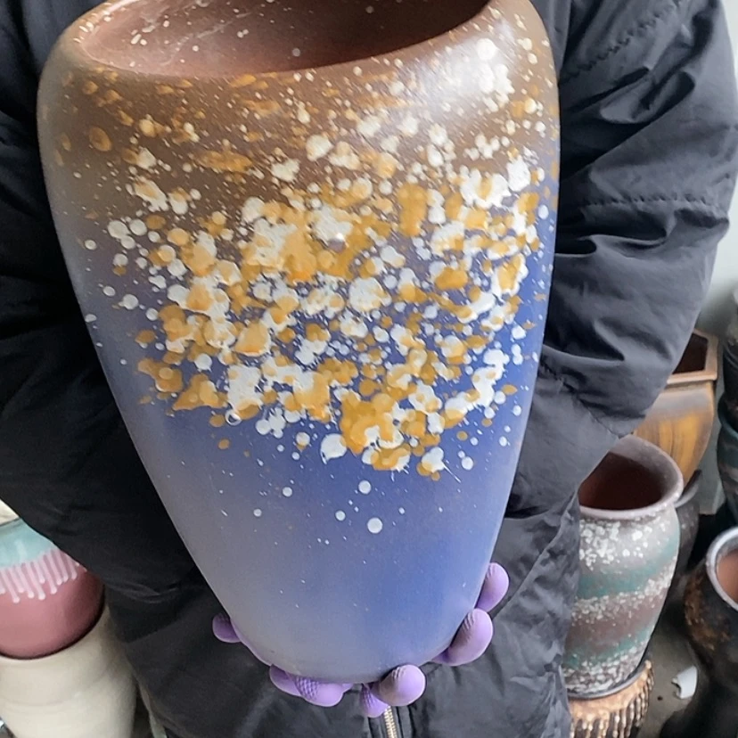 【闪购商品】紫砂花盆口17高32，蓝