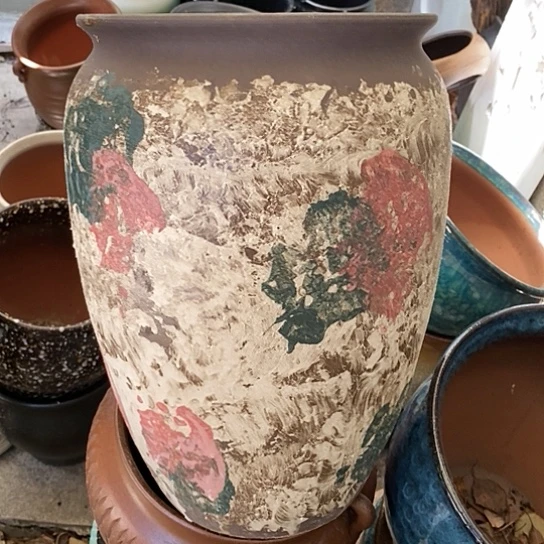 紫砂花盆口26高40，油画