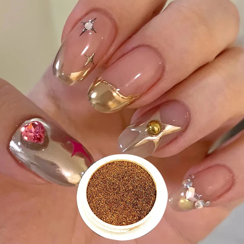 镜面美甲闪粉金色银色金属风魔镜粉网红爆款法式勾边墨镜粉美甲