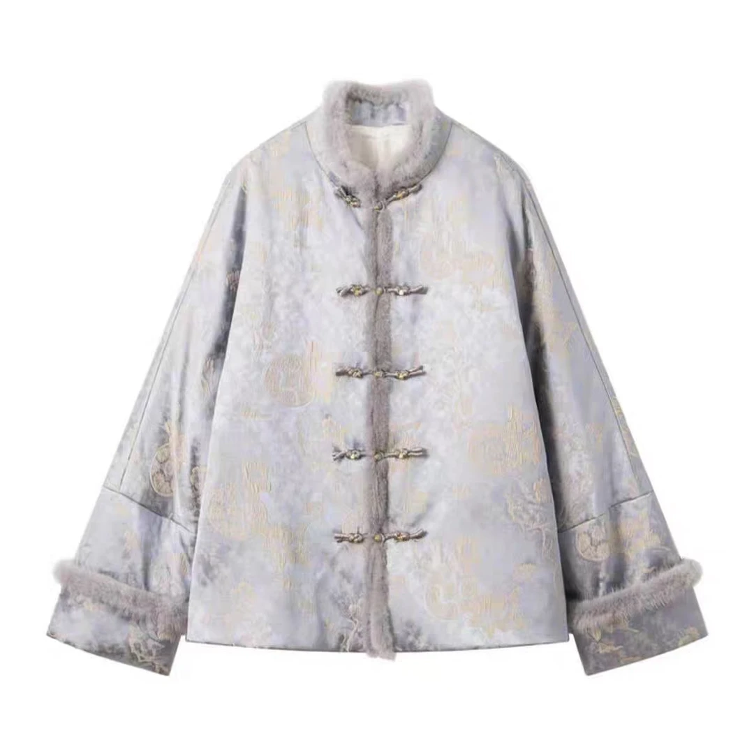 新中式重工刺绣拼接棉服女国风夹棉外套2024D2677婷婷