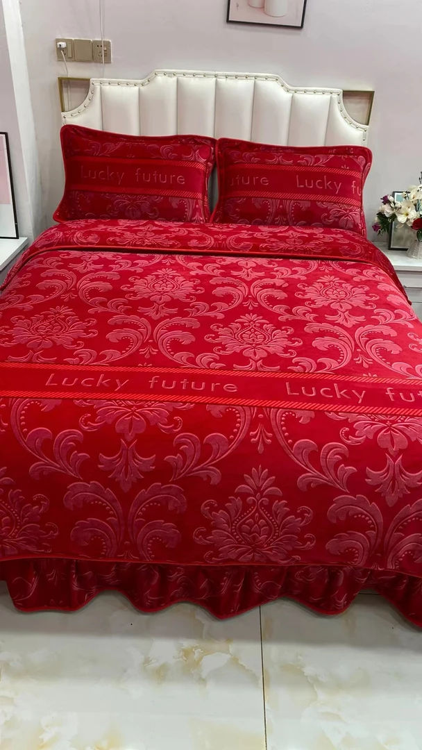 【活动中】新款加厚加绒牛奶绒四件套绒被双面绒被套被罩 结婚大红
