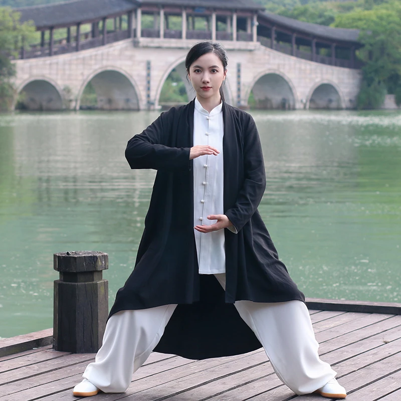 （男女同款）丝麻披风外套太极服中长款男女春秋中国风武术表演服