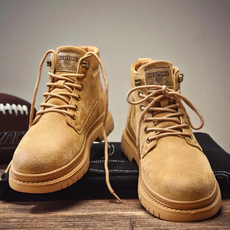 骆驼马丁靴男款冬季加绒增高厚底复古高帮工装短靴鞋子男士翻毛皮