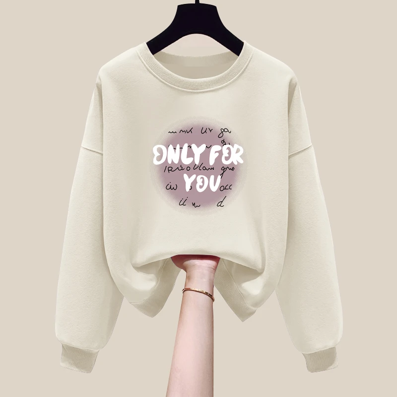 无帽圆领卫衣女2024年秋冬季新款加绒加厚韩版宽松套头洋气上衣潮