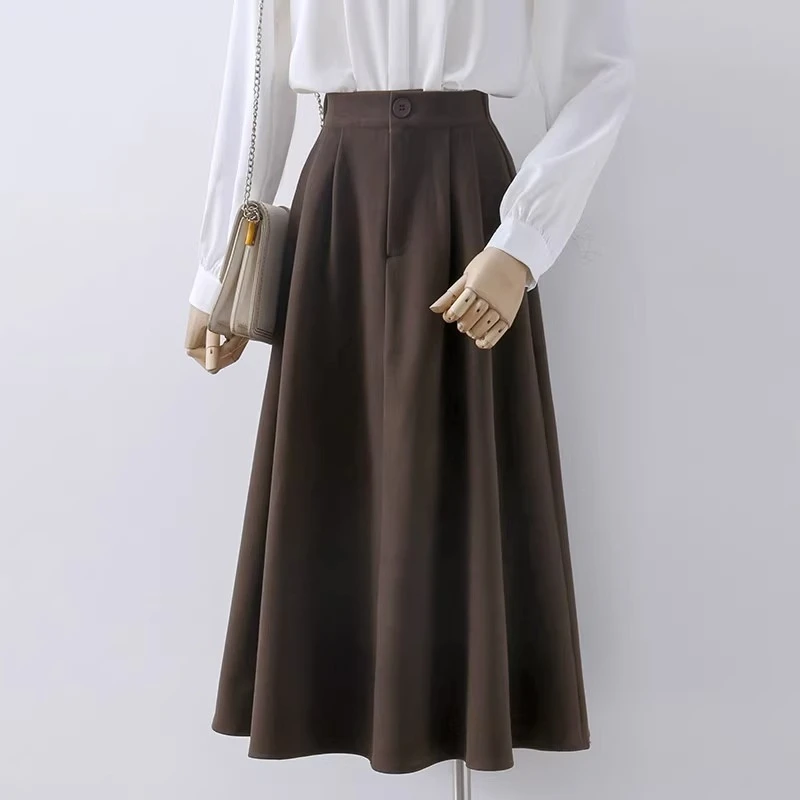 赫本风毛呢a字半身裙女秋冬新款高腰伞裙显瘦中长款休闲遮胯裙子