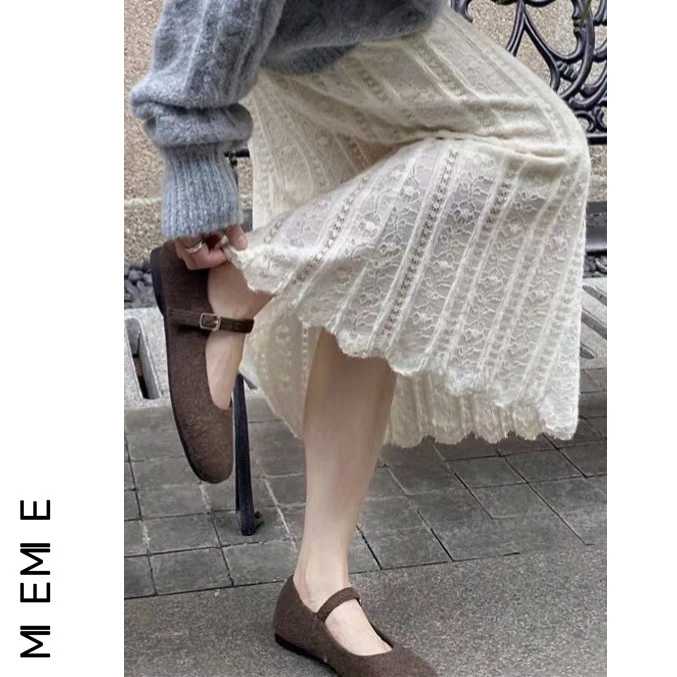 加绒法式蕾丝半身裙女2024秋冬新款百搭显廋搭配毛衣A字裙中长裙