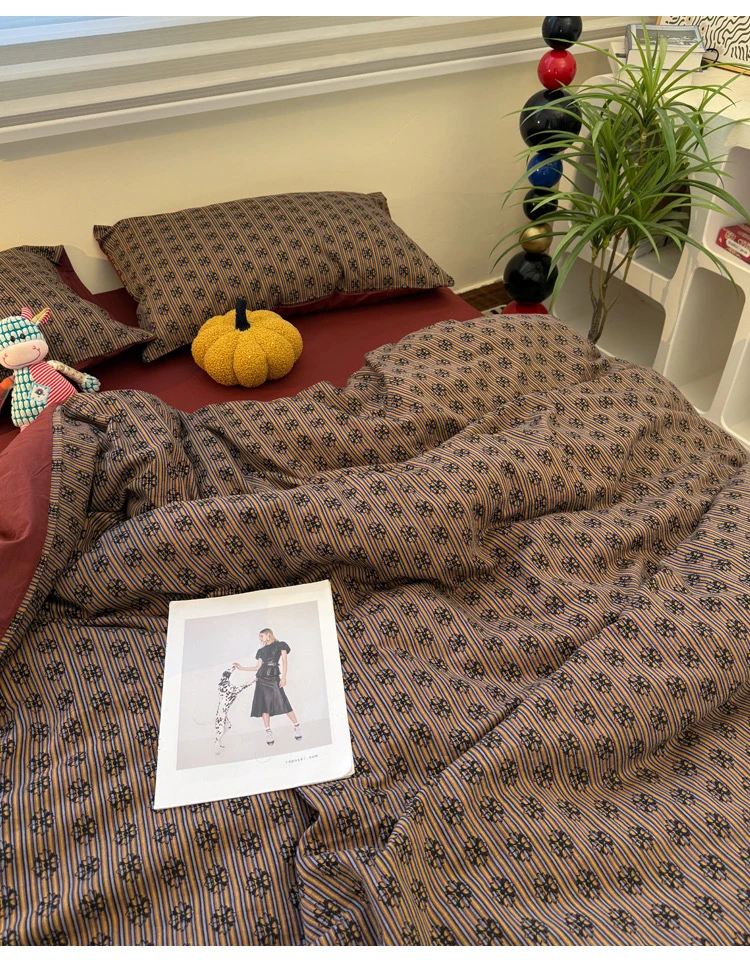 【浓情西拉】秋冬款中古风A类全棉双层纱色织提花四件套