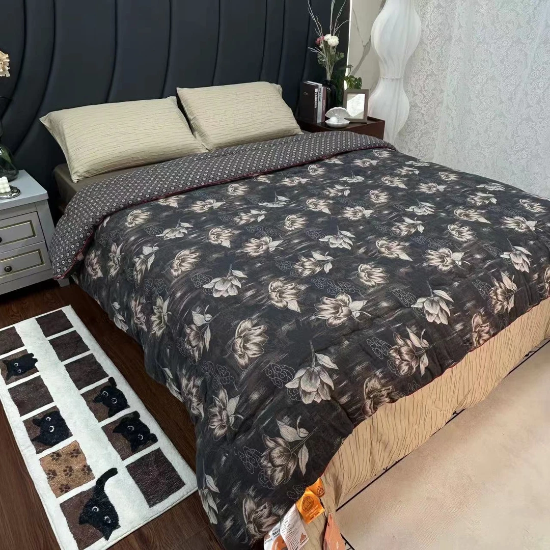 婷姐福利！！复古中古风全棉色织提花双层纱春秋被冬被大豆被单双人