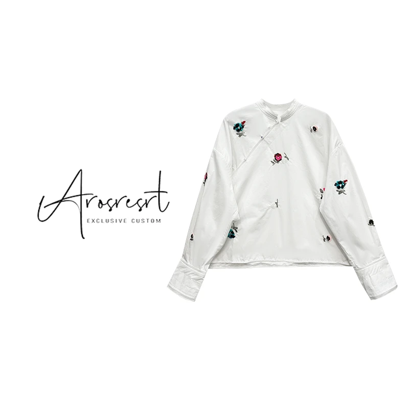 【小号花颜】早秋新中式上衣钉珠长袖衬衫