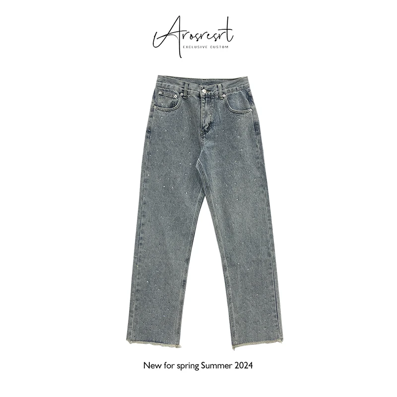 【星月落】2024新款重工谈钻牛仔裤潮流水洗时尚直筒百搭