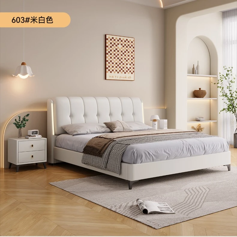 603新款现代简约轻奢卧室床小户型家用家具折叠收纳皮床网红款