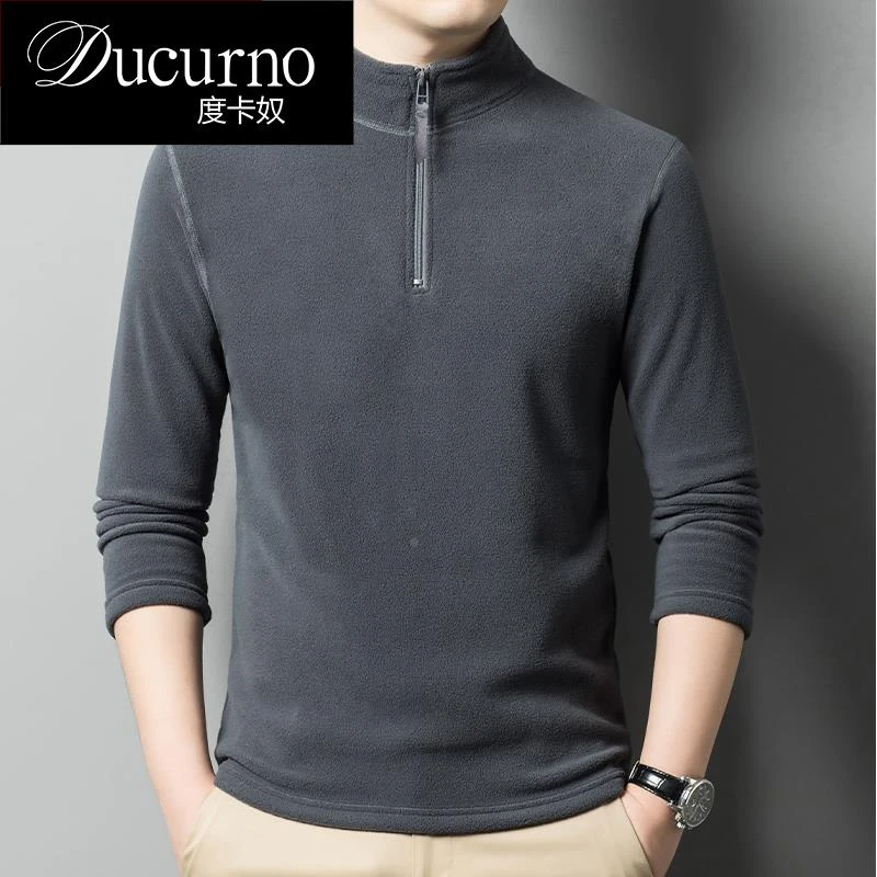 新款打底衫长袖上衣宽松内搭抓绒衣衣服加绒半高领网红打底衫男