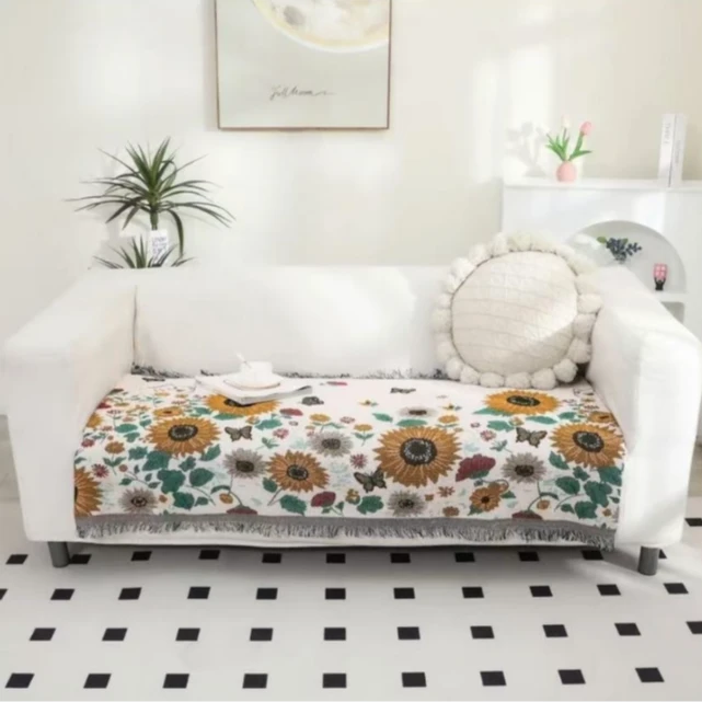 90*240cm  加厚 太阳花 棉麻沙发巾 加厚加大 流苏款