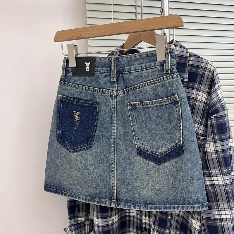 复古蓝显瘦遮胯美式a字牛仔半身裙女大码2025年夏季新款高腰短裙