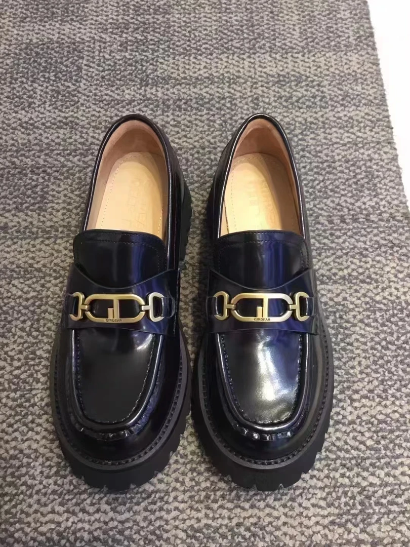 深呼吸英伦风厚底乐福鞋女款圆头时尚百搭休闲鞋女士黑色ax13053