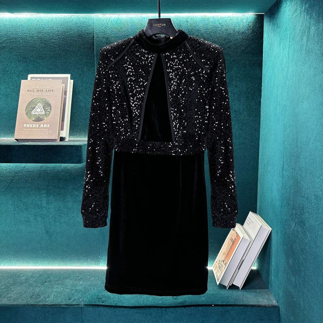 【CENFUN】黑色显瘦气质时百搭气质连衣裙E031211