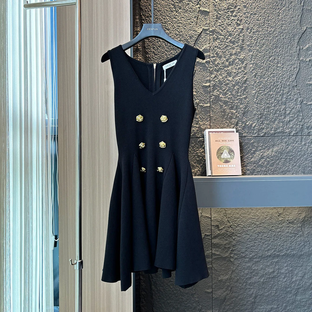 【CENFUN】210 气质时尚高级黑色无袖轻奢连衣裙E20222