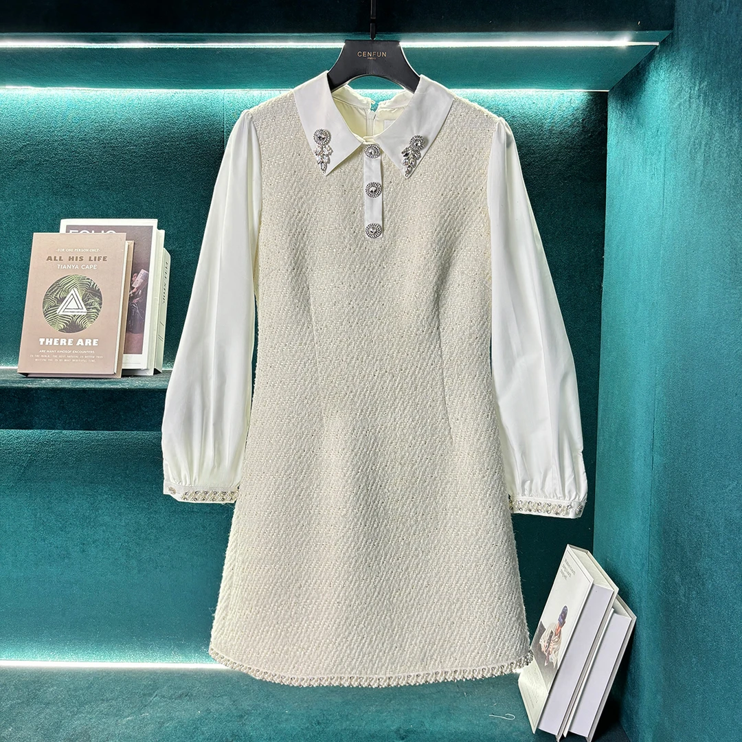 【CENFUN】法式千金风连衣裙秋季泡泡袖V领显瘦小个子a字裙E03199