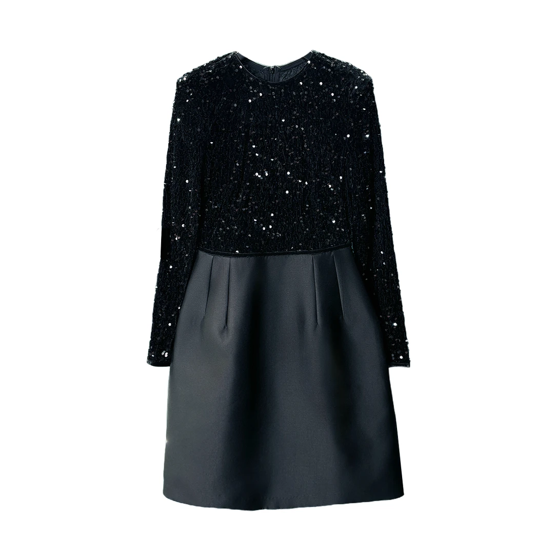 【CENFUN】时尚气质韩版亮片拼接洋气连衣裙百搭潮E031141