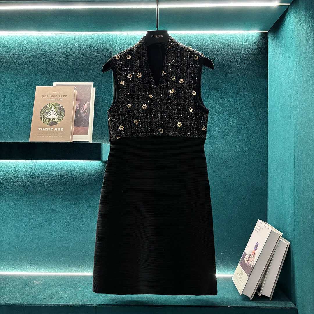 【CENFUN】*50 女装连衣裙蕾丝气质网红针织时尚女士黑色E20187