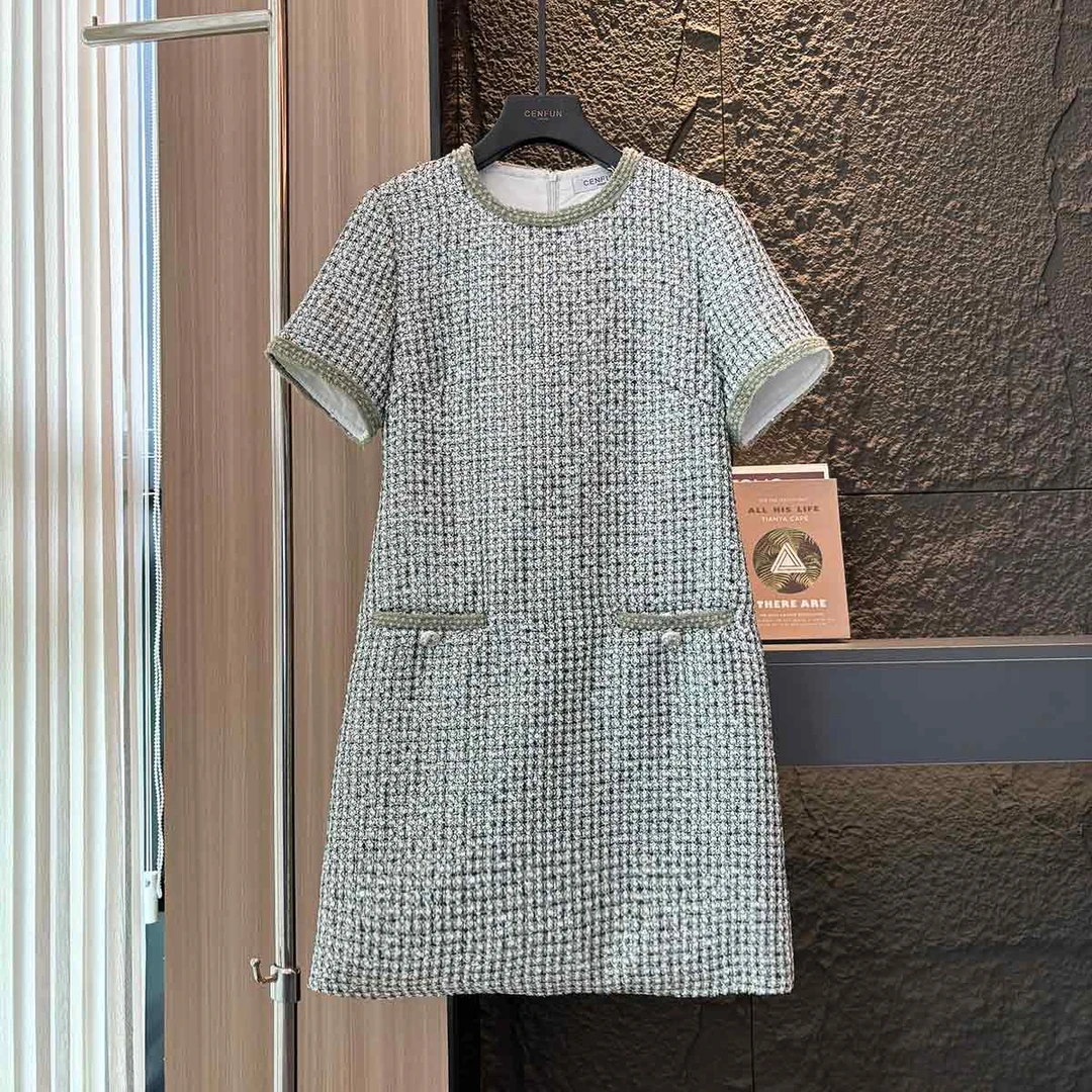 225【CENFUN】女装连衣裙裙子旗袍小香风时尚女士夏季格子E021114