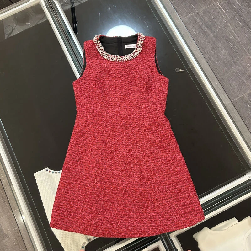 108【CENFUN】无袖红色短款气质夏季法式针织收腰E00104