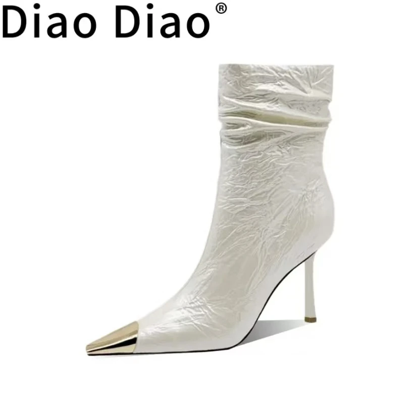 diaodiao33-34尖头高跟短靴女复古红色高跟气质短靴