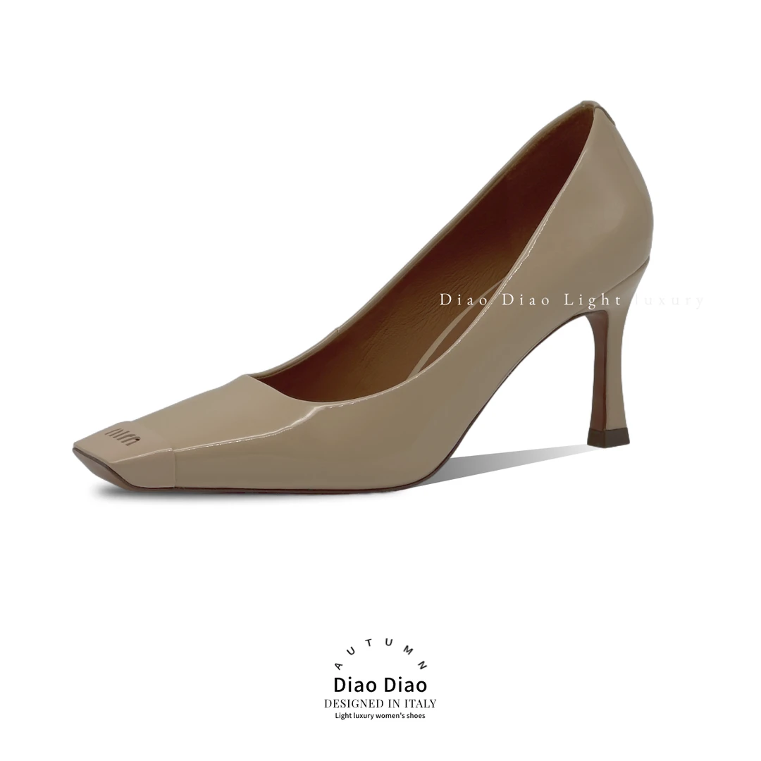 【DIAODIAO】新款漆皮2024年优雅通勤浅口高跟防水台单鞋方头气质女