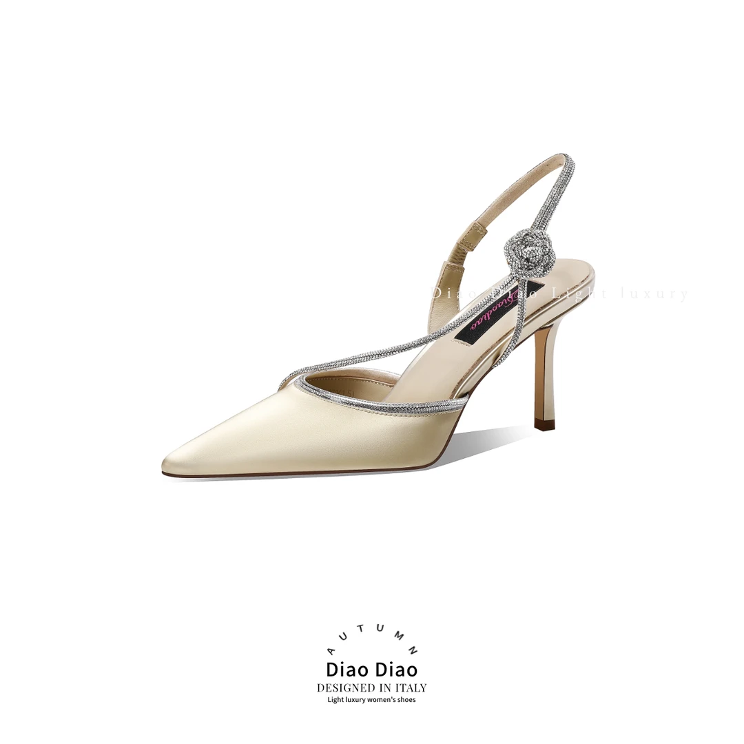 【法式山茶花】2024年夏细跟女士轻奢优雅气质凉鞋时尚法式设计师