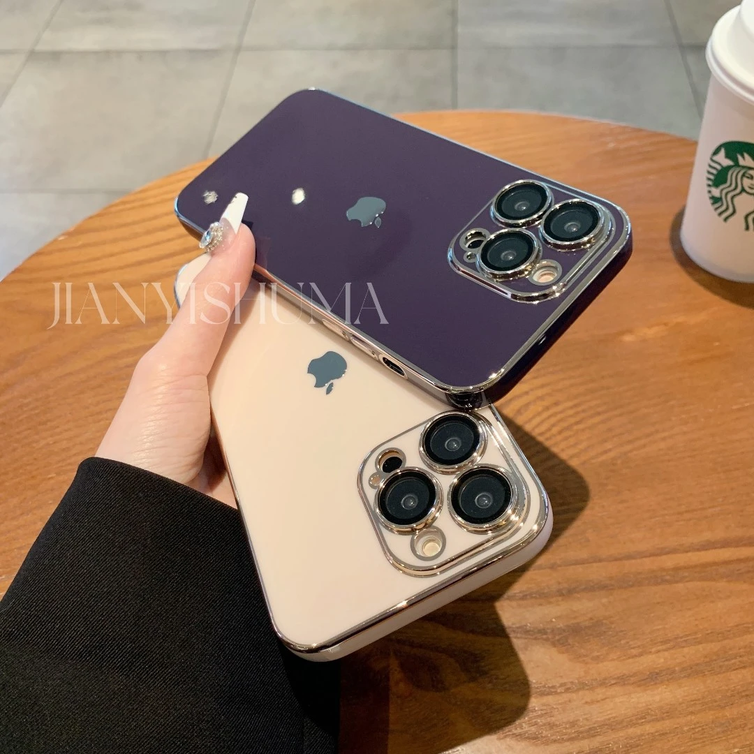 【适用苹果】纯色电镀边镜头膜手机壳iphone14promax/13/12