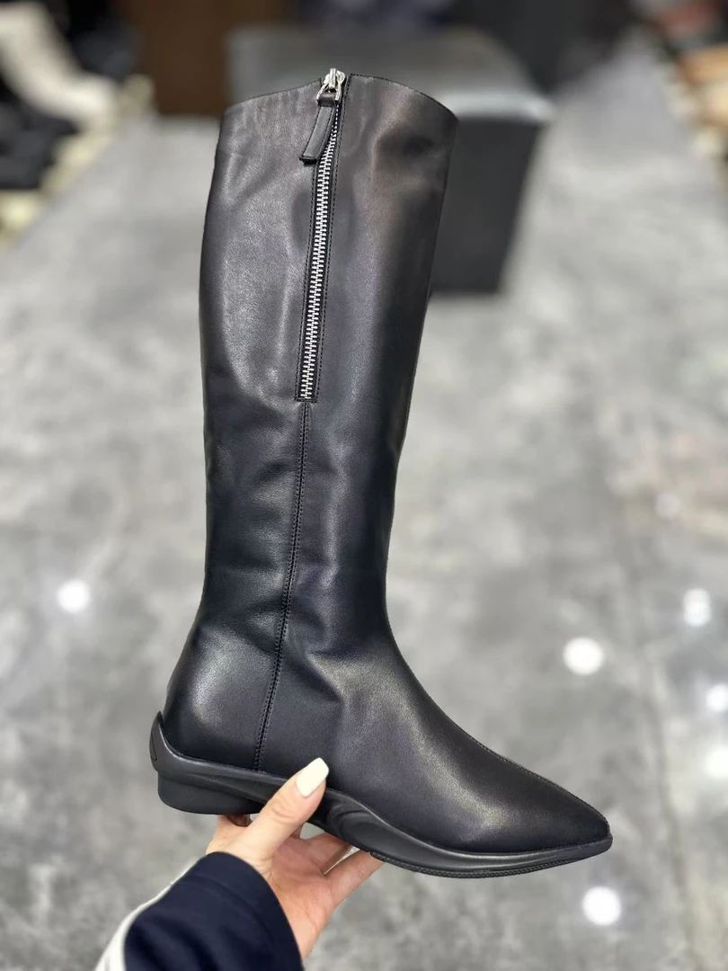 现货~2602-31时尚简约百搭尖头平底长靴潮流显瘦舒适女靴