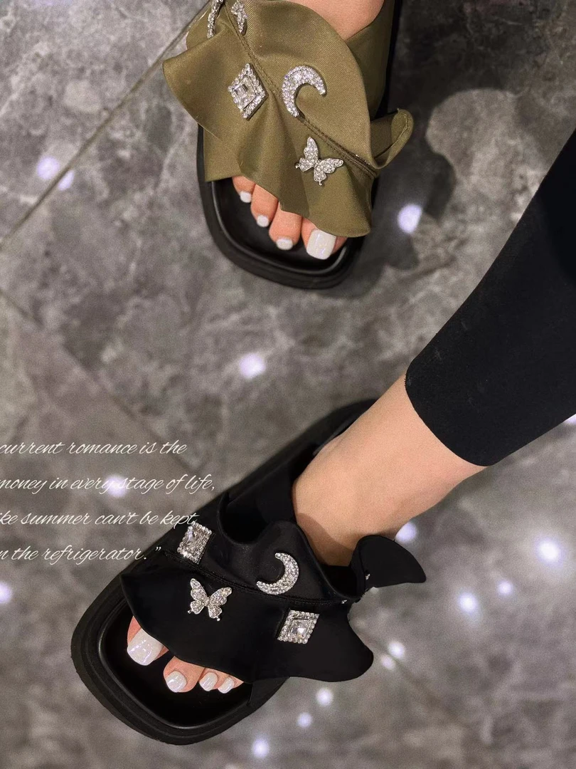 福利 J奇家~方头平底半拖鞋荷叶边淑女范大气好看舒适时尚708-5